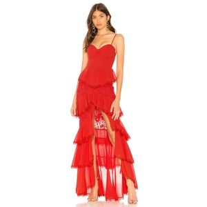 MAJORELLE Zelda Fitz Gown Red Long Dress Party XS